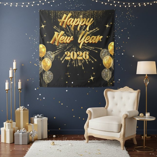 Minimalist Gold And Black New Year Backdrop Wandteppich (Von Creator hochgeladen)