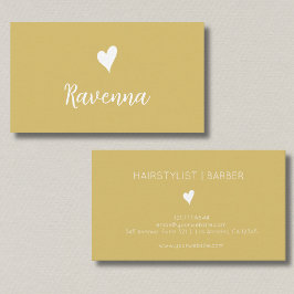 Minimalist Gold and White Heart Barber Name Visitenkarte