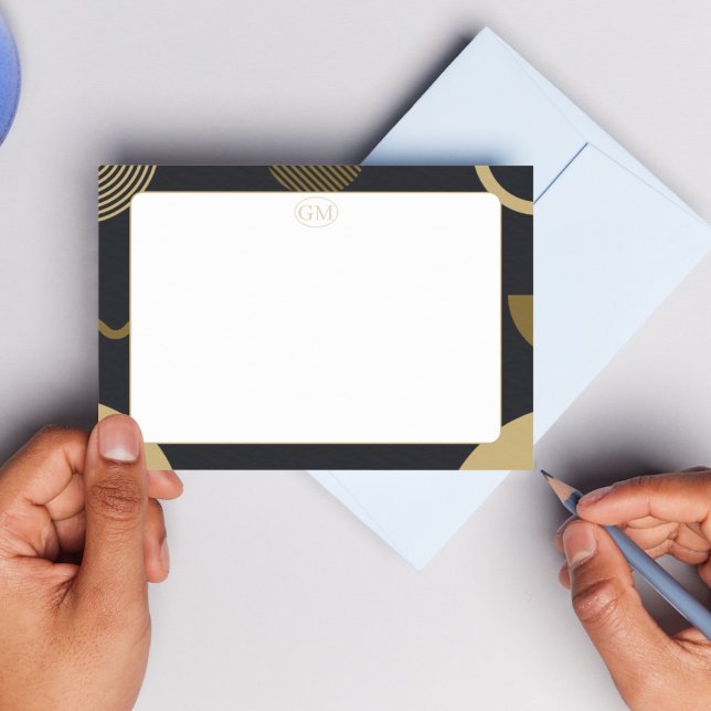 Minimalist Gold & Black Border Monogram Note Card Mitteilungskarte (Minimalist Gold Elegant Border Monogram Note Cards)