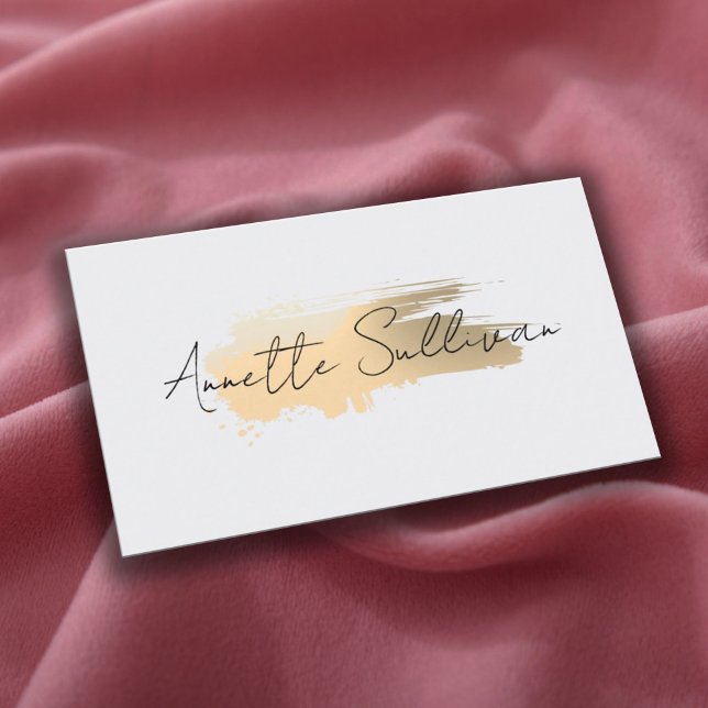 Minimalist gold brushstroke white Business Card Visitenkarte (Von Creator hochgeladen)