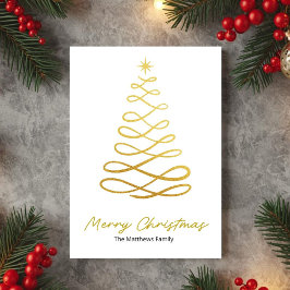 Minimalist Gold Line Christmas Tree Card Feiertagskarte