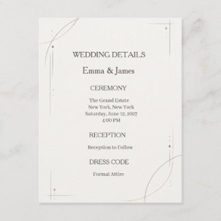 Minimalist Gold Line Wedding Details Card Mitteilungskarte