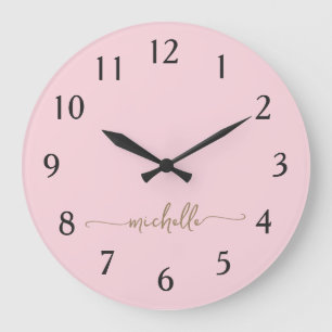 Minimalist Gold Monogramm Unterschrift Skript Rosé Große Wanduhr