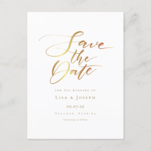 Minimalist Gold Schrift Save the Date Postkarte
