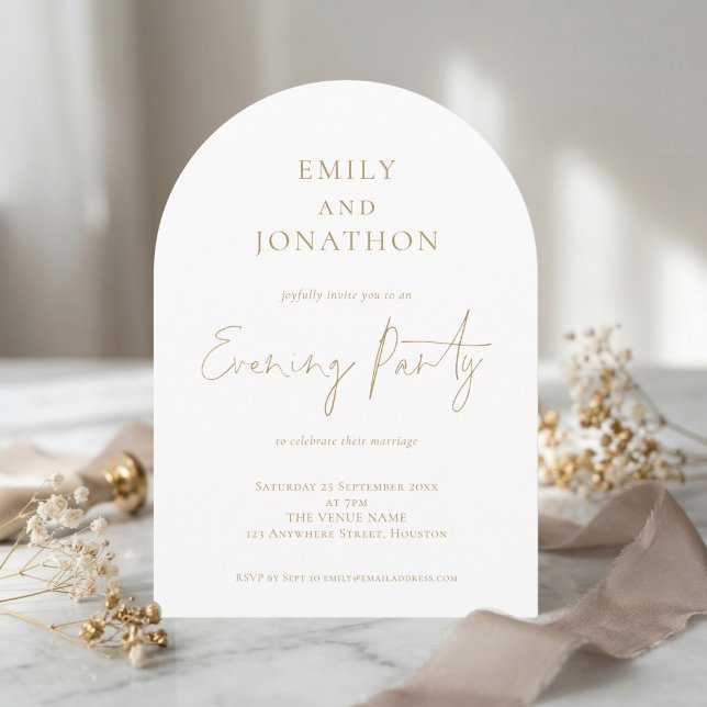 Minimalist Gold Script Wedding Evening Party Einladung (Von Creator hochgeladen)