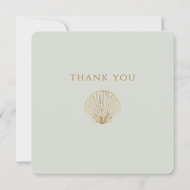 Minimalist Gold Seashell Mute Sage Wedding Dankeskarte (Vorderseite)