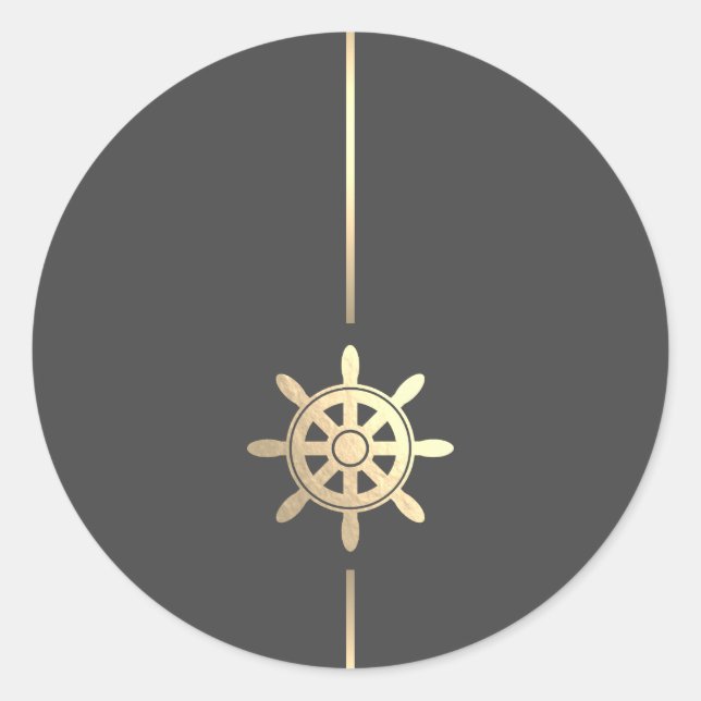 Minimalist Gold Ships Wheel Round Aufkleber (Vorderseite)