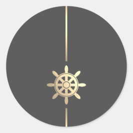Minimalist Gold Ships Wheel Round Aufkleber