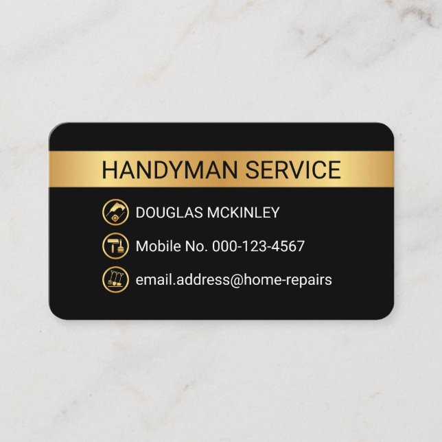 Minimalist Gold Stripe Handyman Tool Icons Visitenkarte (Vorderseite)