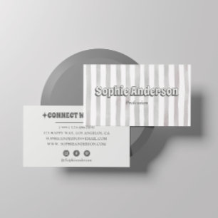 Minimalist Grau Retro Gestreift mit Social Media Visitenkarte