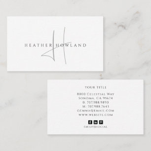 Minimalist Grau Script Monogramm Name Visitenkarte