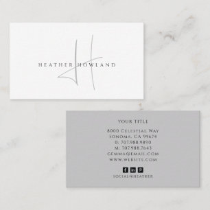 Minimalist Grau Script Monogramm Name   Visitenkarte