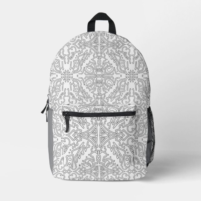 Minimalist graues Blumenmuster Bedruckter Rucksack (Vorderseite)