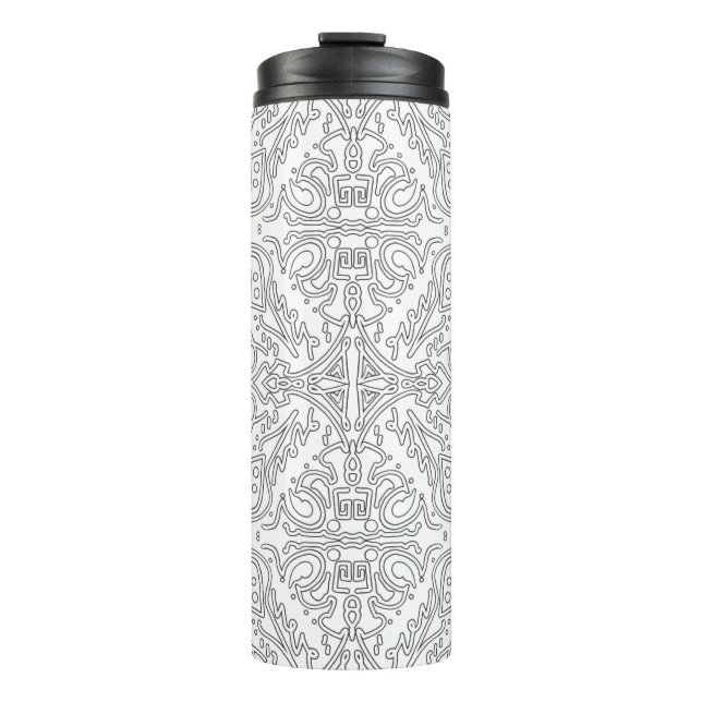 Minimalist graues Blumenmuster Thermosbecher (Vorderseite)
