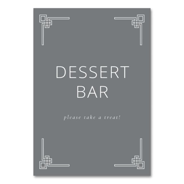 Minimalist graues Dessertbar-Schild Tischnummer (Vorderseite)