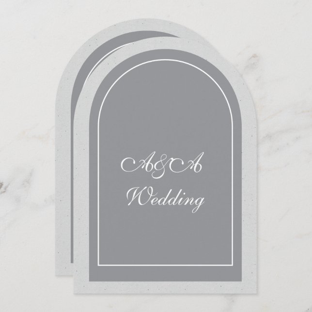 Minimalist Gray and Light Gray Arch Wedding  Einladung (Vorne/Hinten)