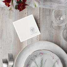 Minimalist Gray Floral Wedding Cocktail Napkin