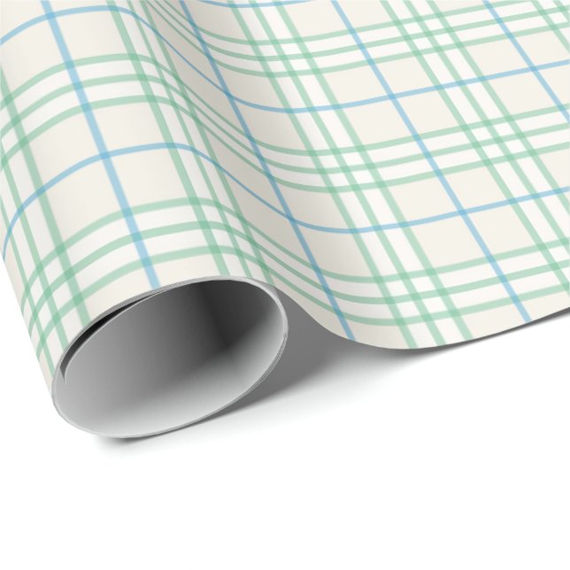 Minimalist Green & Blue Grid PatternWrapping Paper Geschenkpapier (Rolleneckpunkt)