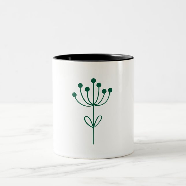 Minimalist Green Design Botanical  Zweifarbige Tasse (Mittel)