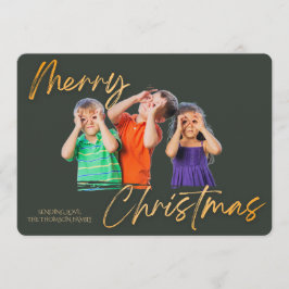 Minimalist Green Gold Merry Christmas Handwriting Einladung