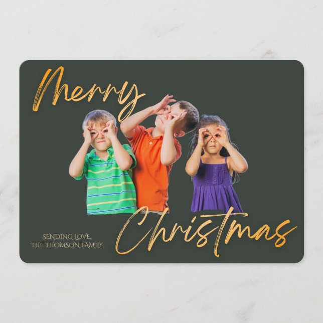 Minimalist Green Gold Merry Christmas Handwriting  Einladung (Vorderseite)