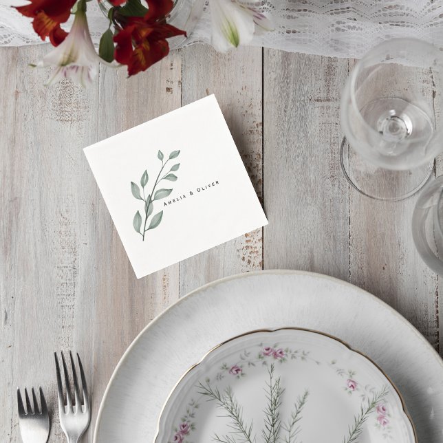 Minimalist Greenery Wedding Cocktail Napkins Serviette (Von Creator hochgeladen)