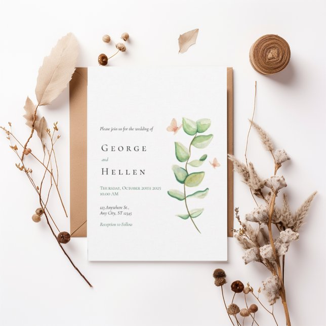Minimalist Greenery Wedding Invitation Einladung (Von Creator hochgeladen)