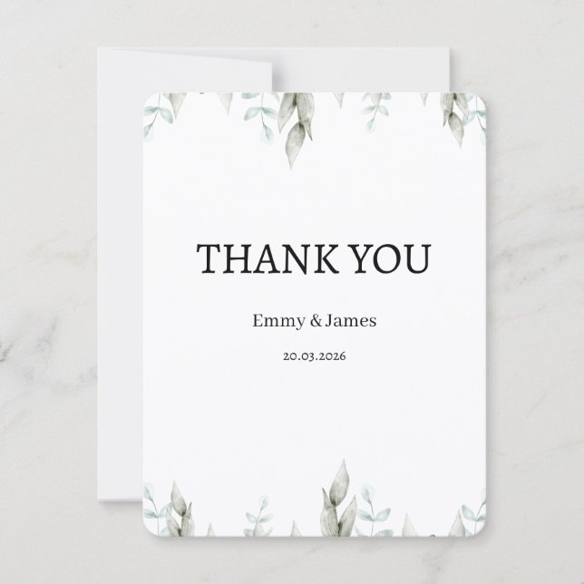 Minimalist Greenery Wedding Thank You Card (Vorderseite)