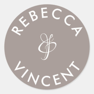 Minimalist Greige Grau Hochzeit Personalisierte Na Runder Aufkleber