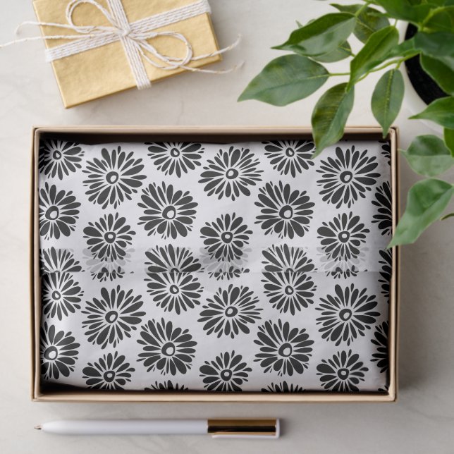 Minimalist Groovy Black and White Daisy Flowers Seidenpapier (Geschenk)