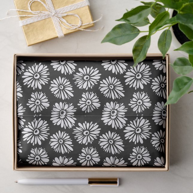 Minimalist Groovy Black and White Daisy Pattern Seidenpapier (Geschenk)