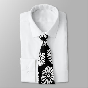 Minimalist Groovy Schwarz-Weiß-Gänseblümchen-Muste Krawatte