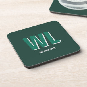 Minimalist grüne personalisierte Monogramm Getränkeuntersetzer