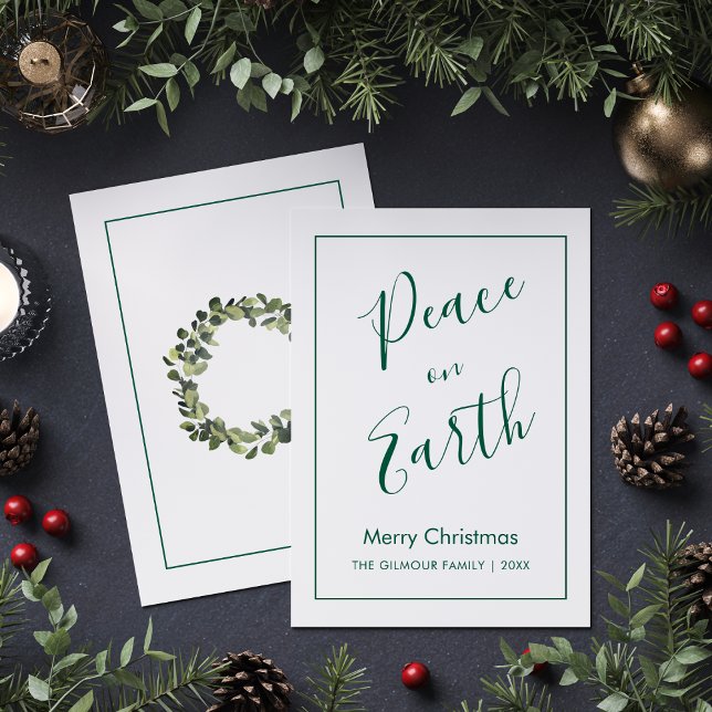 Minimalist|Grüner Frieden auf Erden Weihnachtskart Einladung (Von Creator hochgeladen)