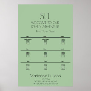 Minimalist grünes Hochzeitslogo Sitzplan Poster