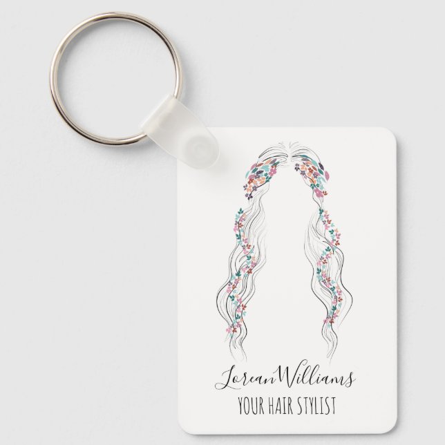 Minimalist Hairstylist Bride Wavy Hair Floral QR Schlüsselanhänger (Vorderseite)