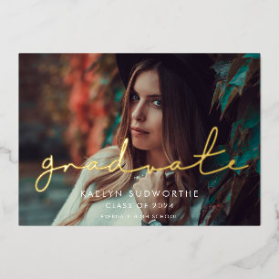 Minimalist handwritten Photo Graduation Party Gold Folieneinladung