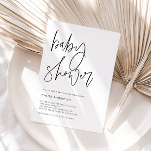 Minimalist Handwritten Script Black Baby Shower Einladung