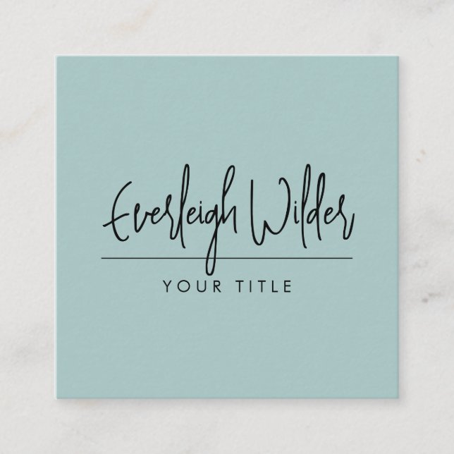 Minimalist Handwritten Script Smoky Blue Green Quadratische Visitenkarte (Vorderseite)