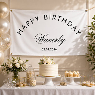 Minimalist Happy Birthday Klassisch Weiß Banner
