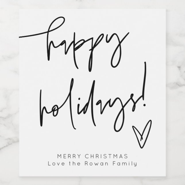 Minimalist Happy Holidays Wine Bottle Label Weinetikett (Einzelnes Label)