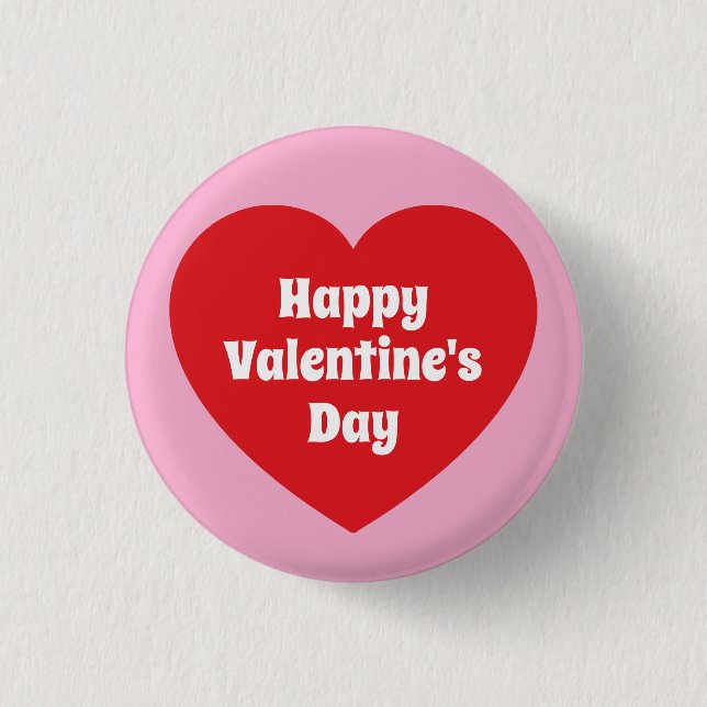 Minimalist Happy Valentine's Day Red Heart Pink Button (Vorderseite)