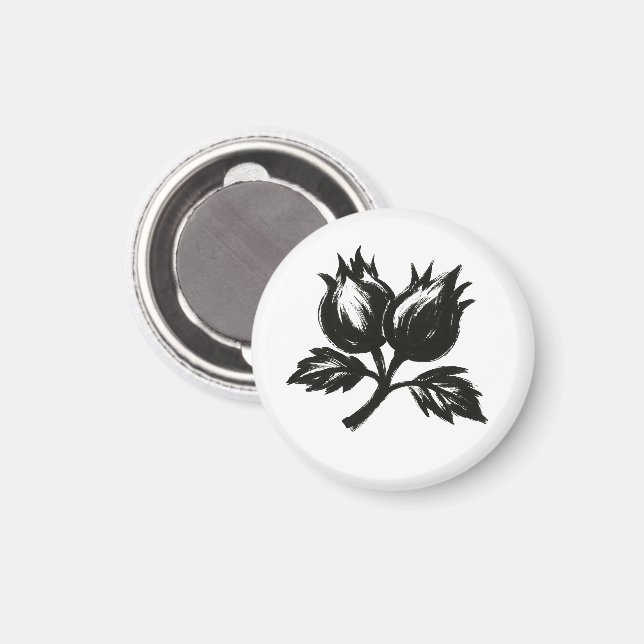 Minimalist Hazelnut – Ink Brush Botanic Design on  Magnet (Vorderseite/Rückseite)