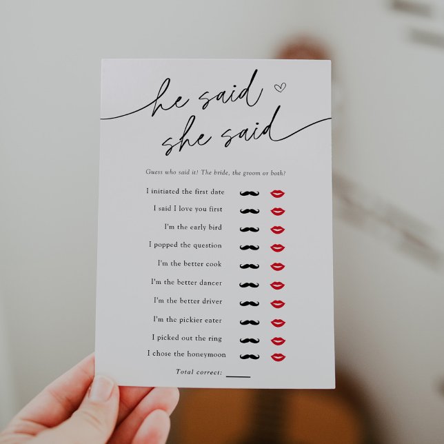 Minimalist He said, She said Shower Game Card Einladung (Von Creator hochgeladen)