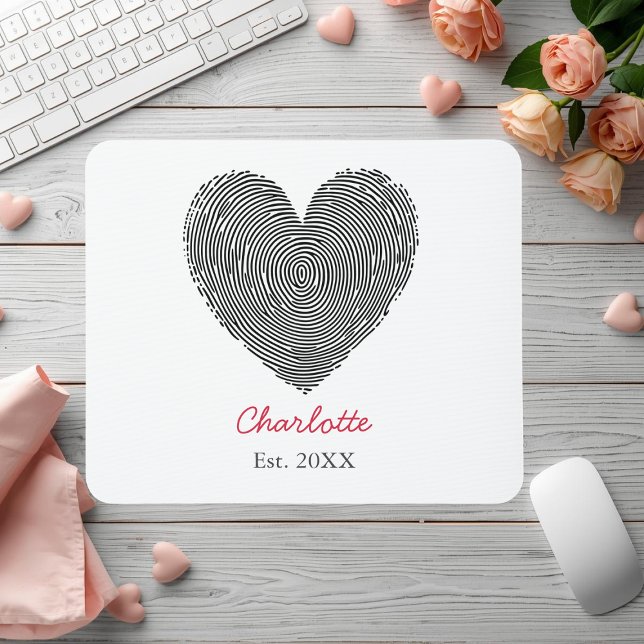 Minimalist Heart Fingerprint Personalized Name  Mousepad (Von Creator hochgeladen)