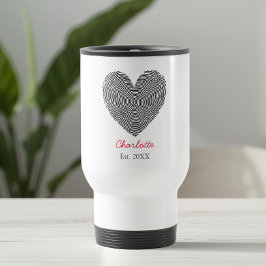 Minimalist Heart Fingerprint Personalized Name Reisebecher