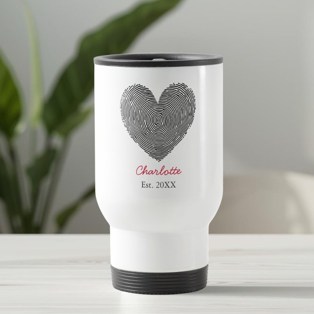 Minimalist Heart Fingerprint Personalized Name  Reisebecher (Von Creator hochgeladen)