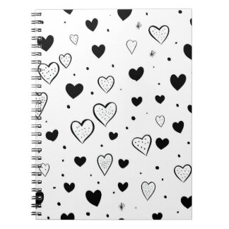 Minimalist Heart Notebook – Black and White Cute Notizblock
