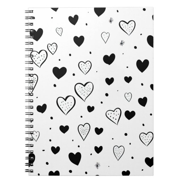 Minimalist Heart Notebook – Black and White Cute Notizblock (Vorderseite)