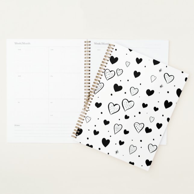 Minimalist Heart Notebook – Black and White Cute Planer (Anzeige)